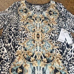 Chico's Women's Animal Print Top - size 1 Blue White, Gold